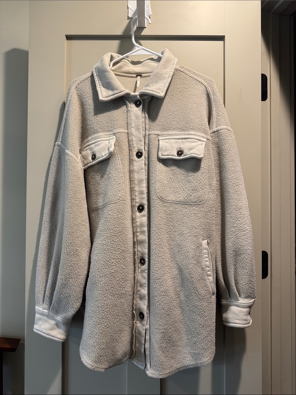 Women's Free People Cream Sherpa Button-Up Jacket